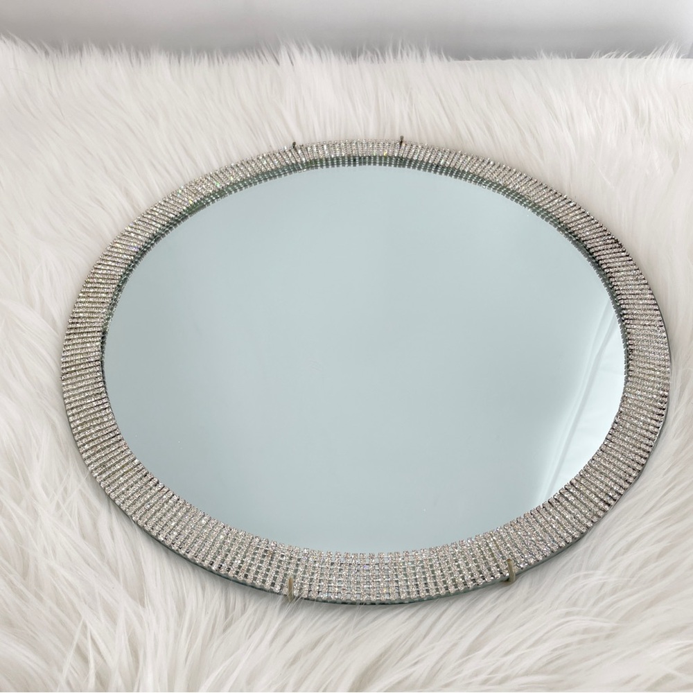 Elegant Rhinestone Silver Round Mirror or Table Display Mirror